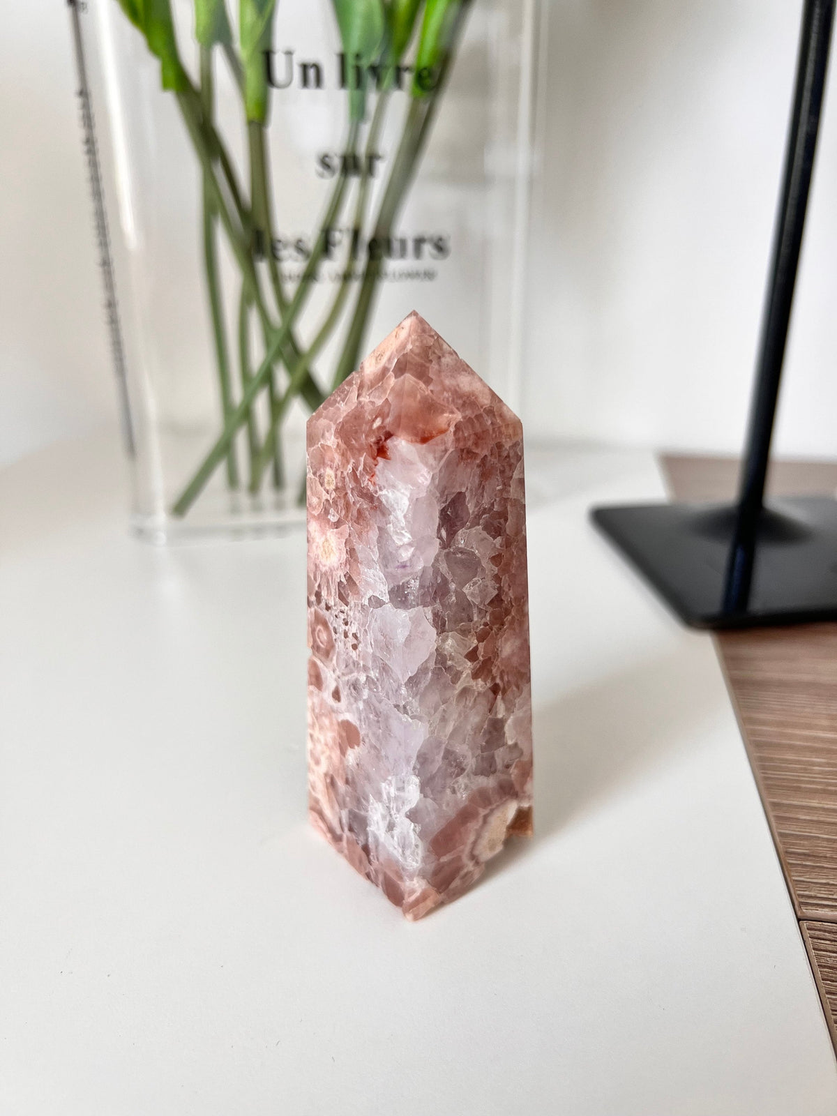 Pink Amethyst Flower Agate Crystal Tower