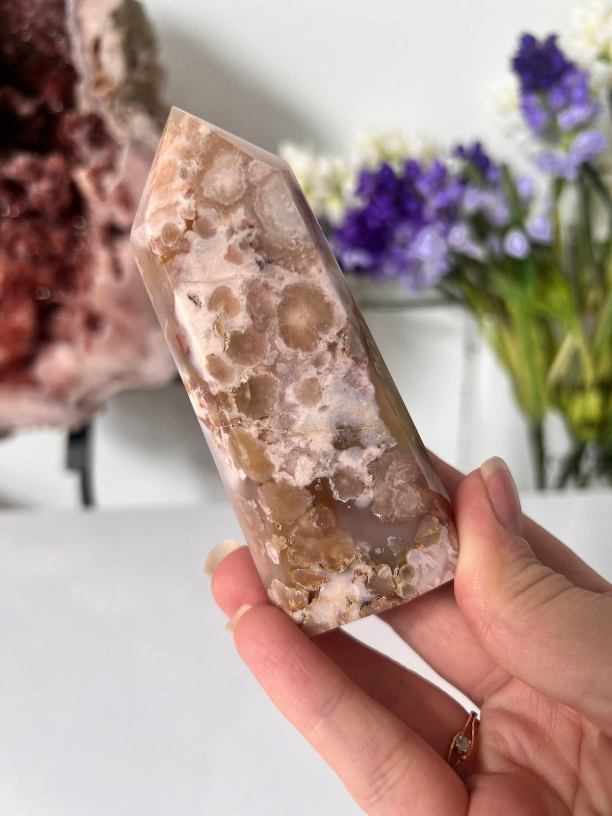 Lacey Flower Agate Crystal Tower