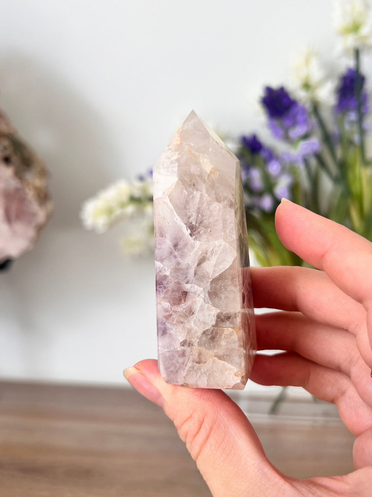 Pink Amethyst Crystal Point with Quartz Hues