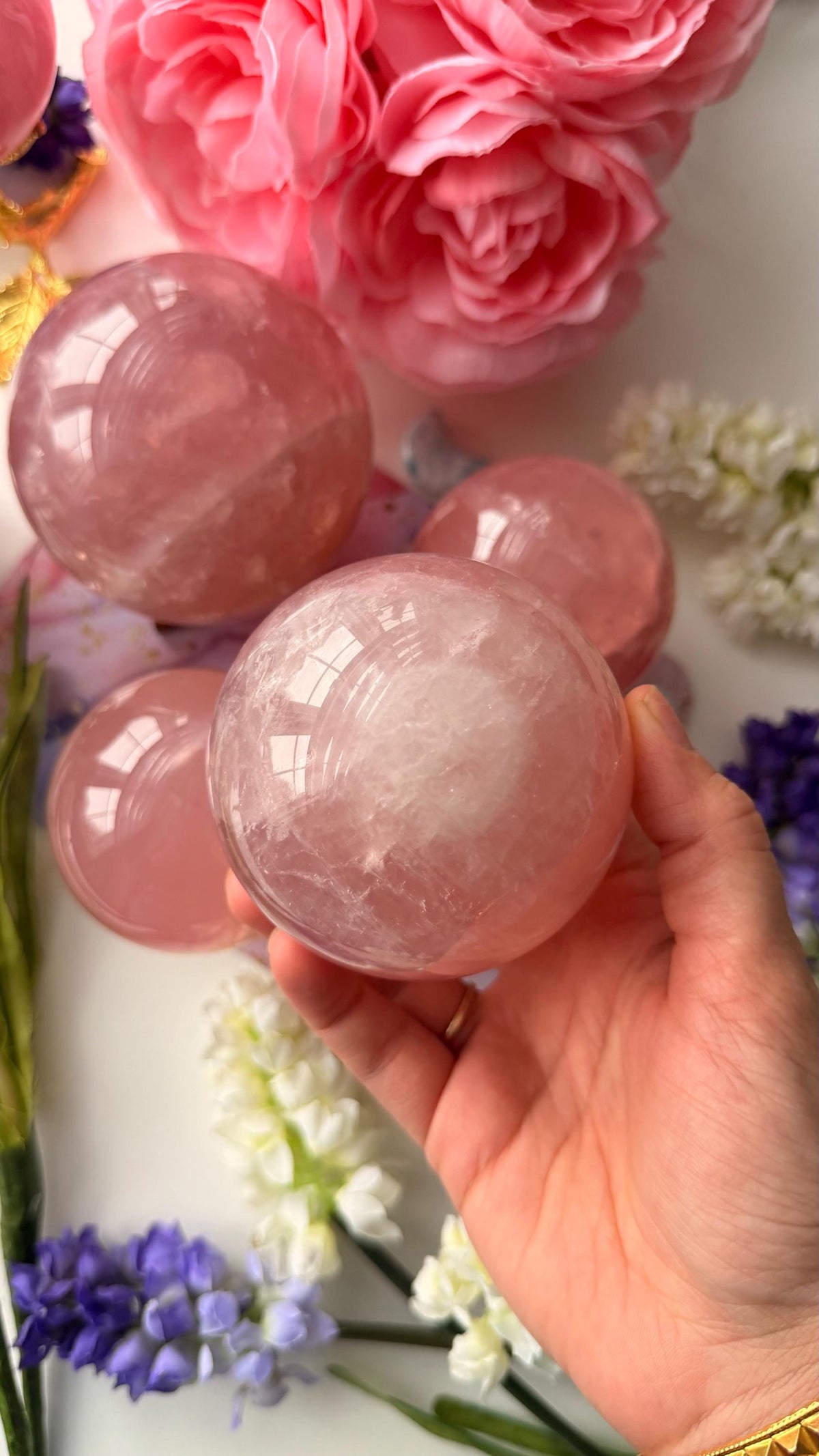 Gemmy Star Rose Quartz Sphere – Madagascar Rose Quartz / High Quality Rose Qaurtz #A6