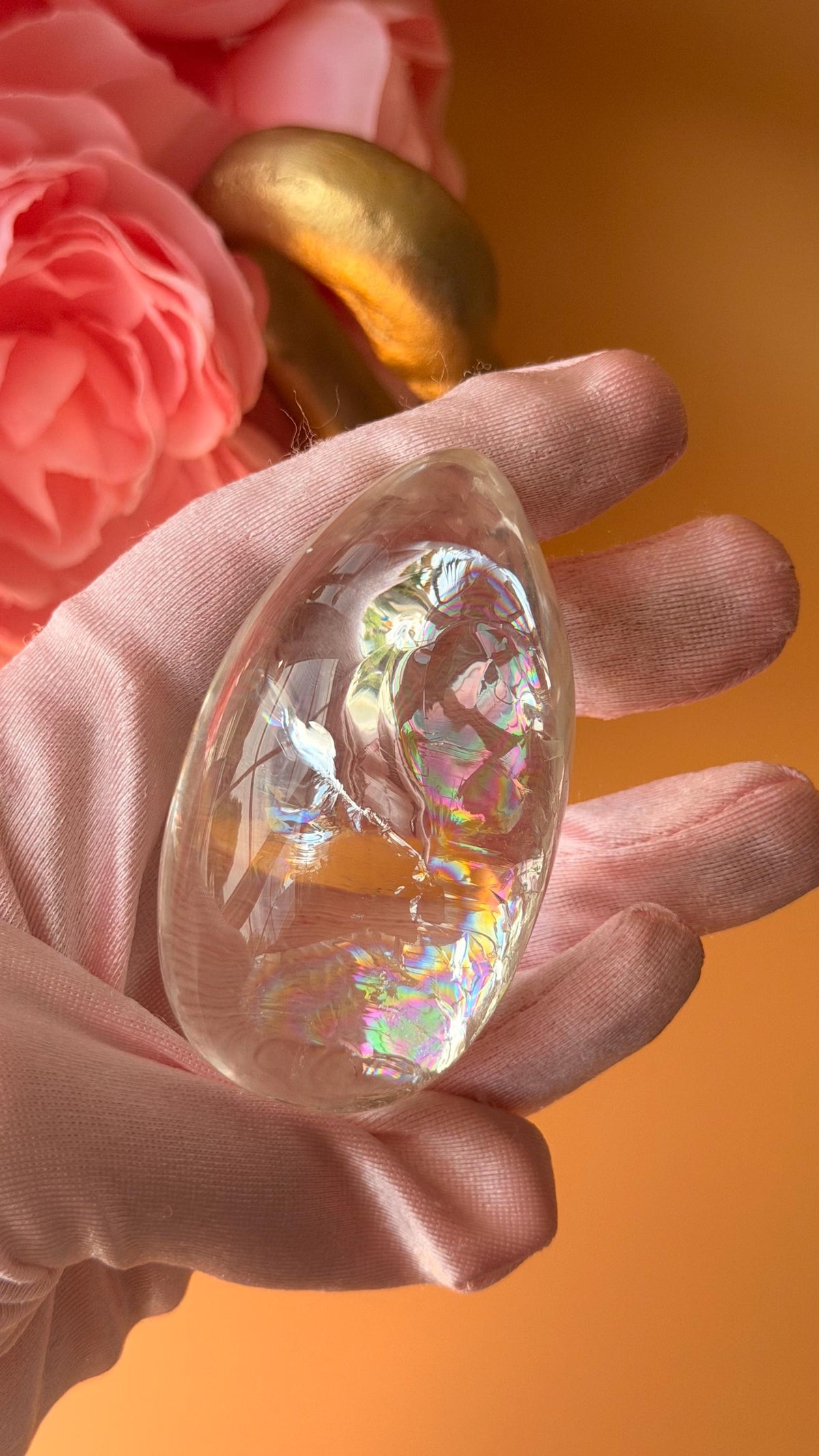 Rainbow Clear Quartz Egg (72x40mm) – Rainbows Inside Crystal Sphere