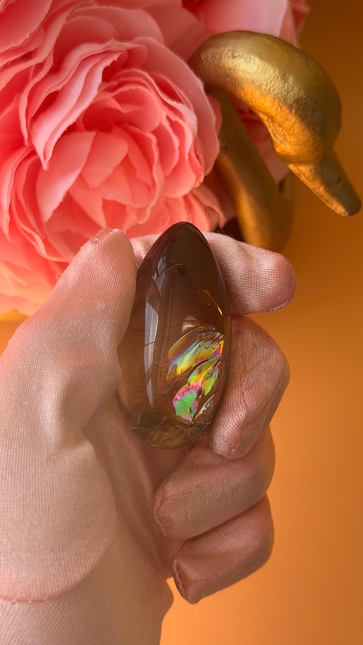 Rainbow Phantom Smokey Quartz Egg (57x29mm) – Multi-Layered Phantoms, Exceptional Clarity