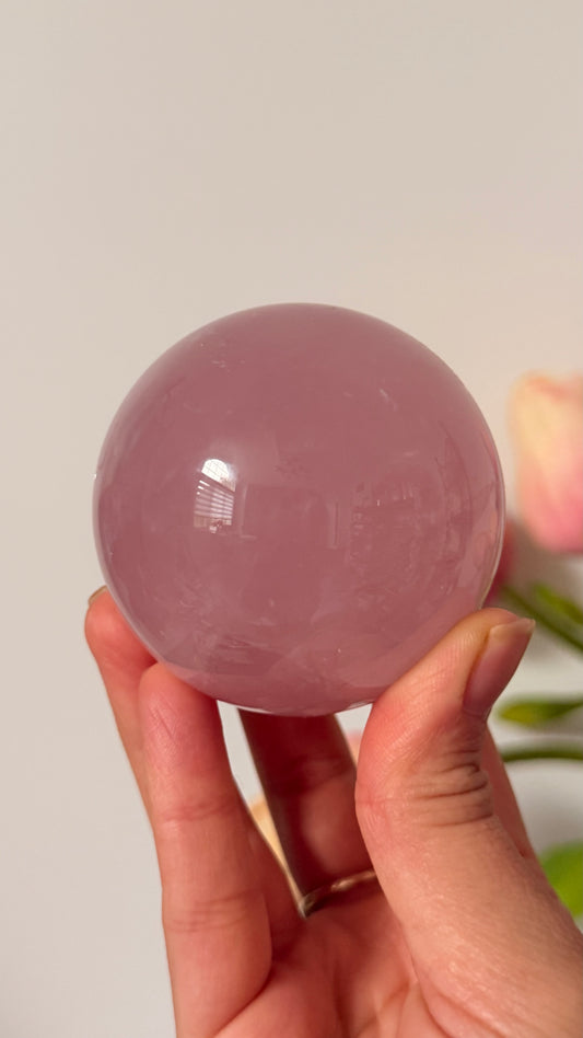 Gemmy star “milky” Rose Quartz Sphere – Madagascar #N