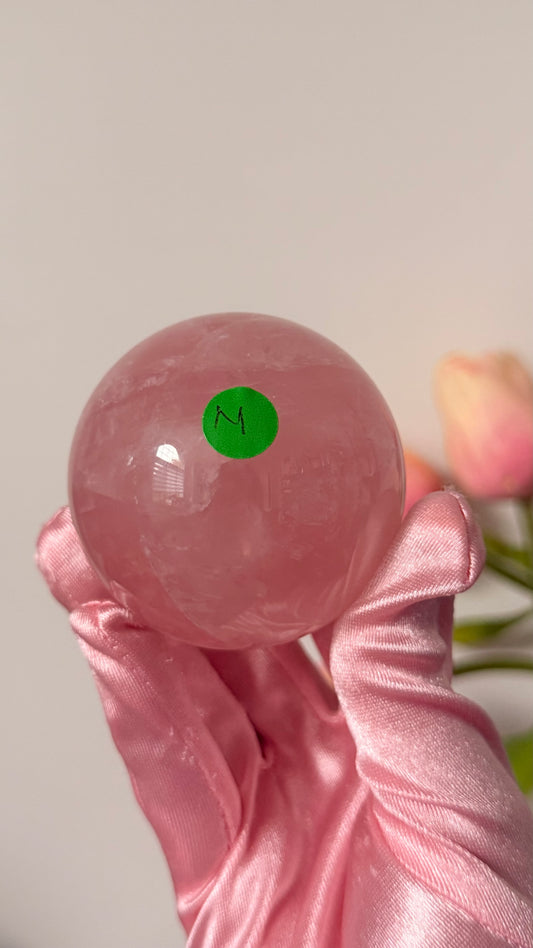 Gemmy pastel pink Rose Quartz Sphere – Madagascar #M