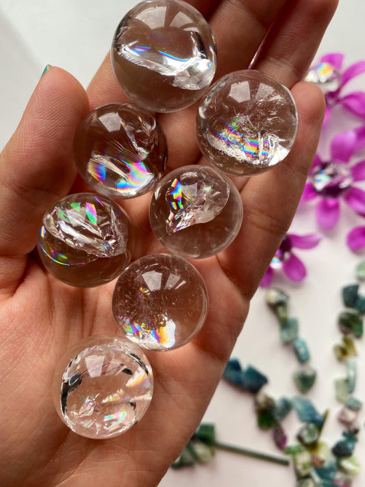 RAINBOW high quality mini Clear Quartz Spheres/ Smoky Quartz Ball/ Smokey Quartz crystal