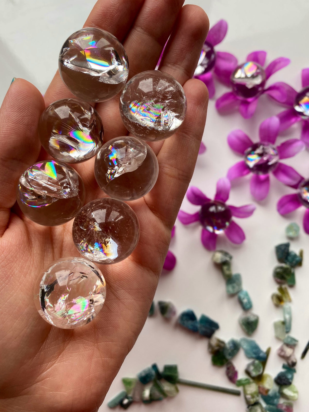 RAINBOW high quality mini Clear Quartz Spheres/ Smoky Quartz Ball/ Smokey Quartz crystal
