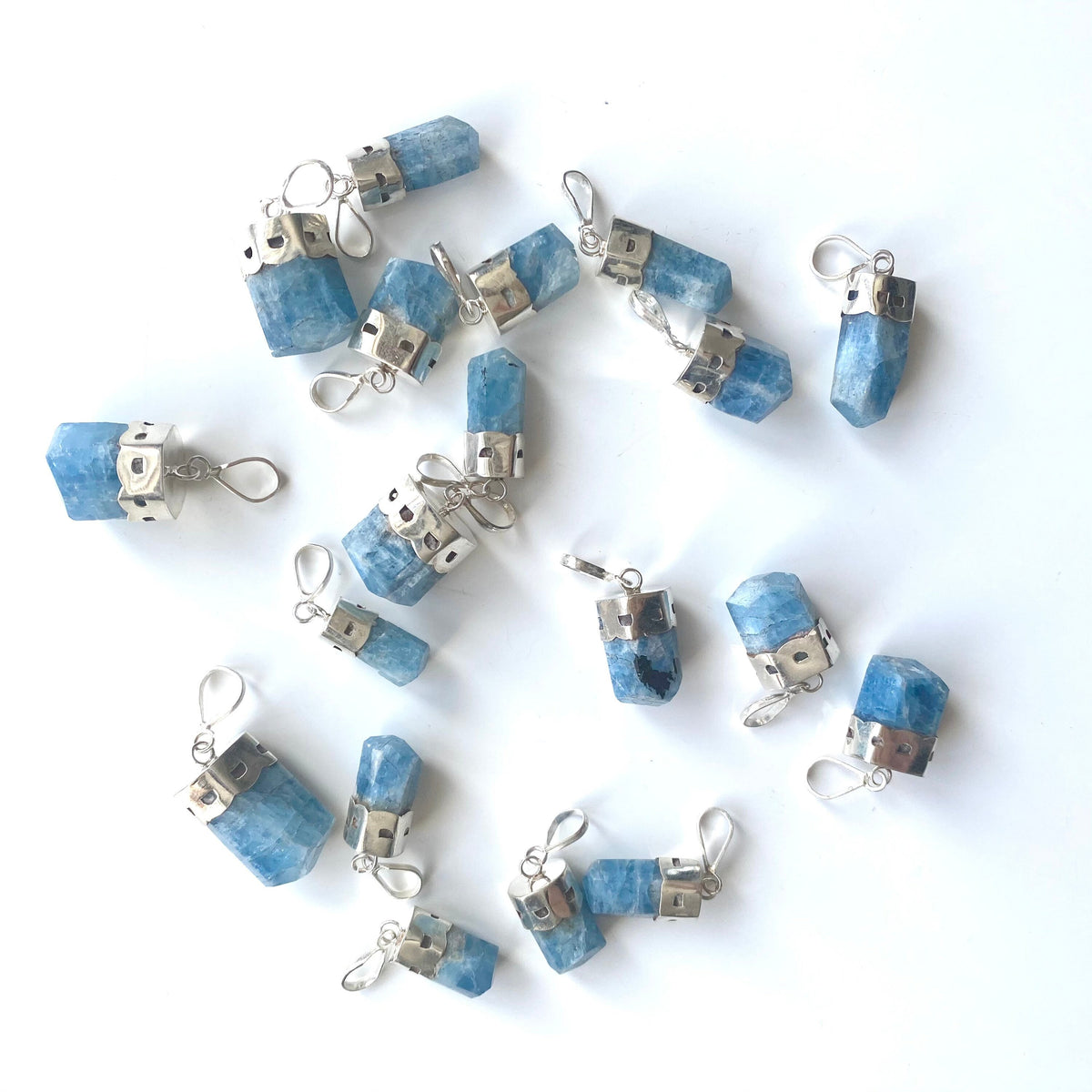 Silver 925 Aquamarine Crystal Pendant with Black Tourmaline