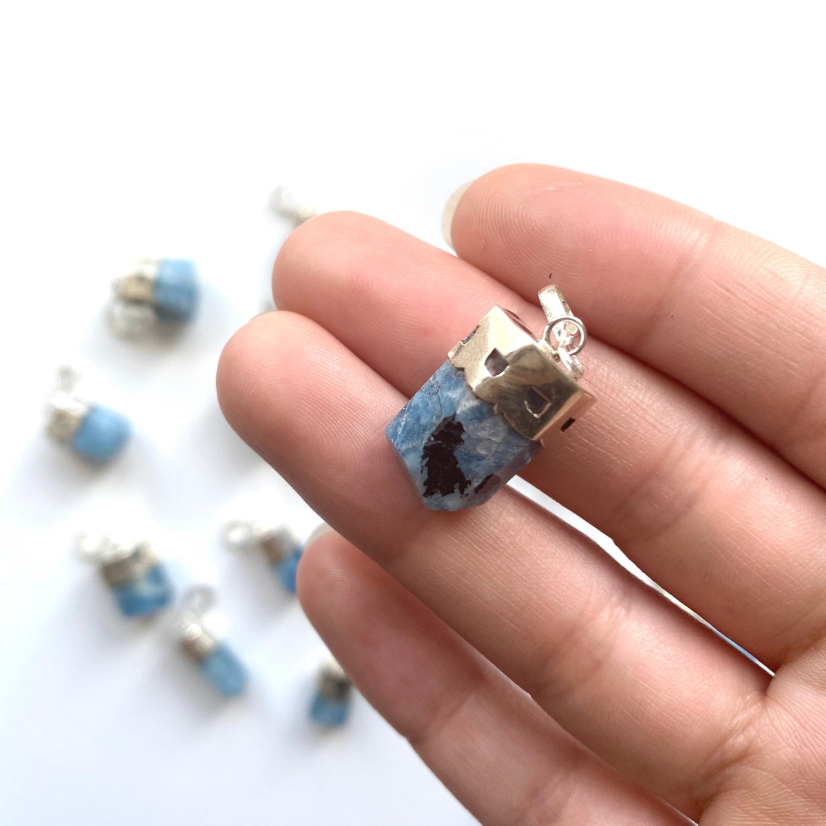 Silver 925 Aquamarine Crystal Pendant with Black Tourmaline
