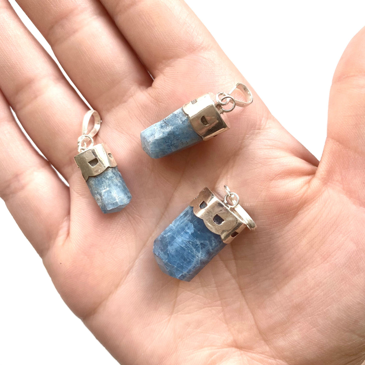 Silver 925 Aquamarine Crystal Pendant with Black Tourmaline