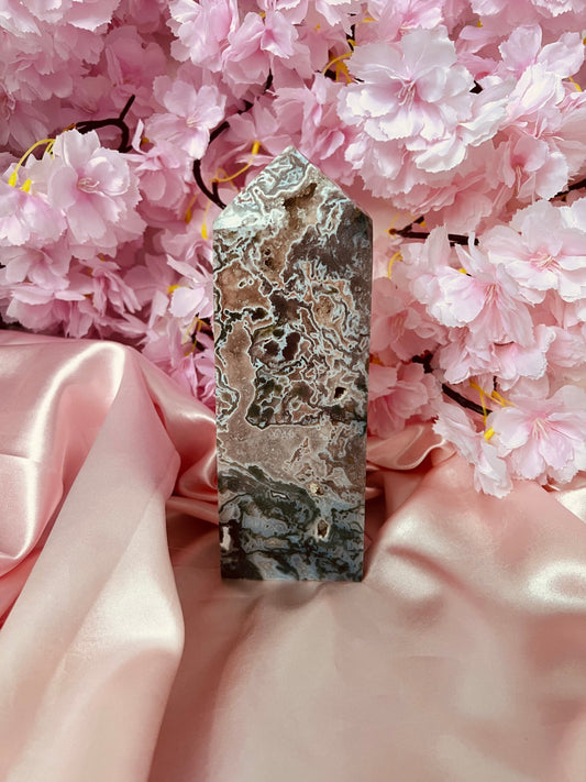 Rare XL Pink Moss Agate tower