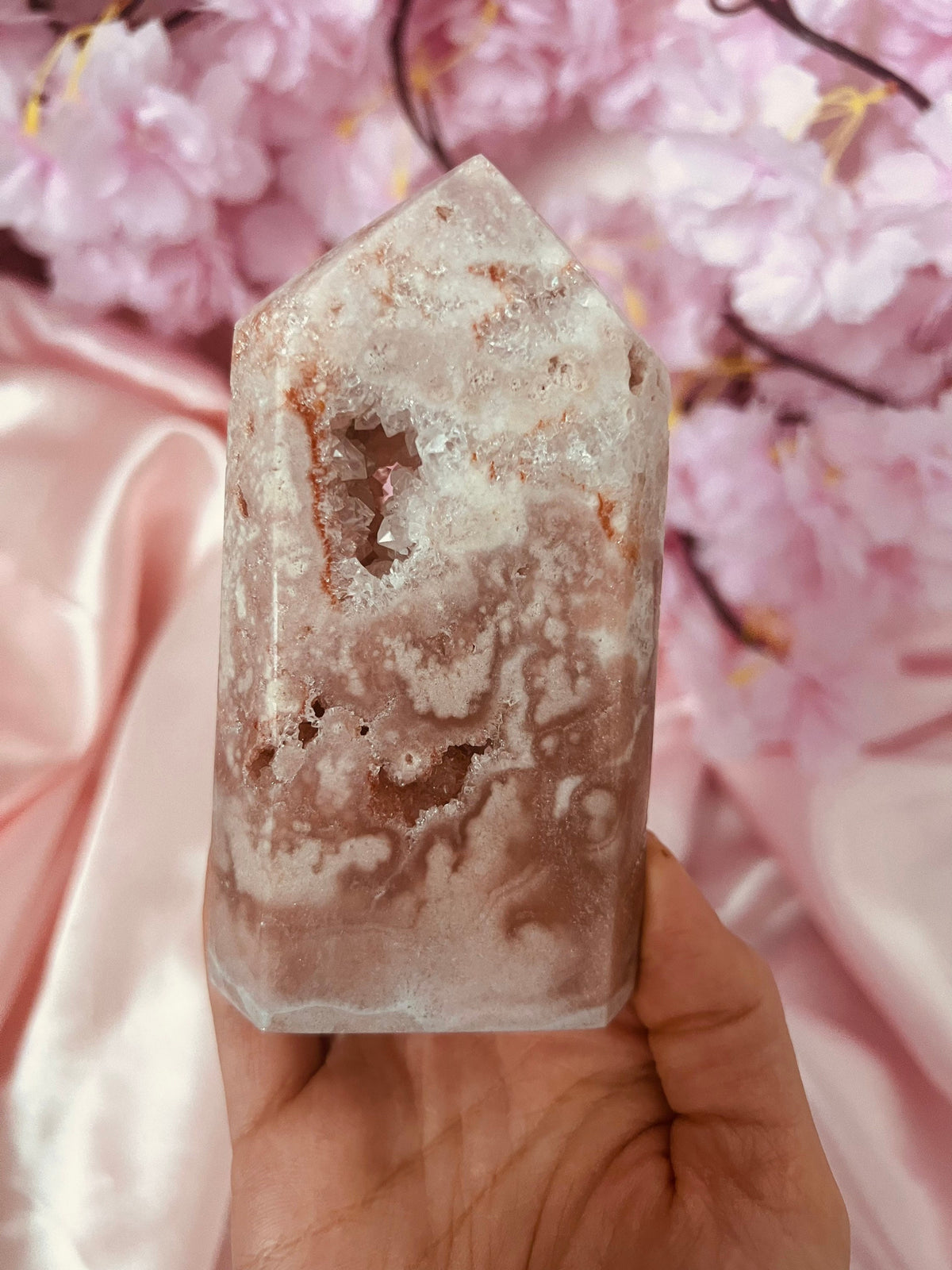 Sparkly Pink Amethyst Tower with Drusy Quartz Pocket