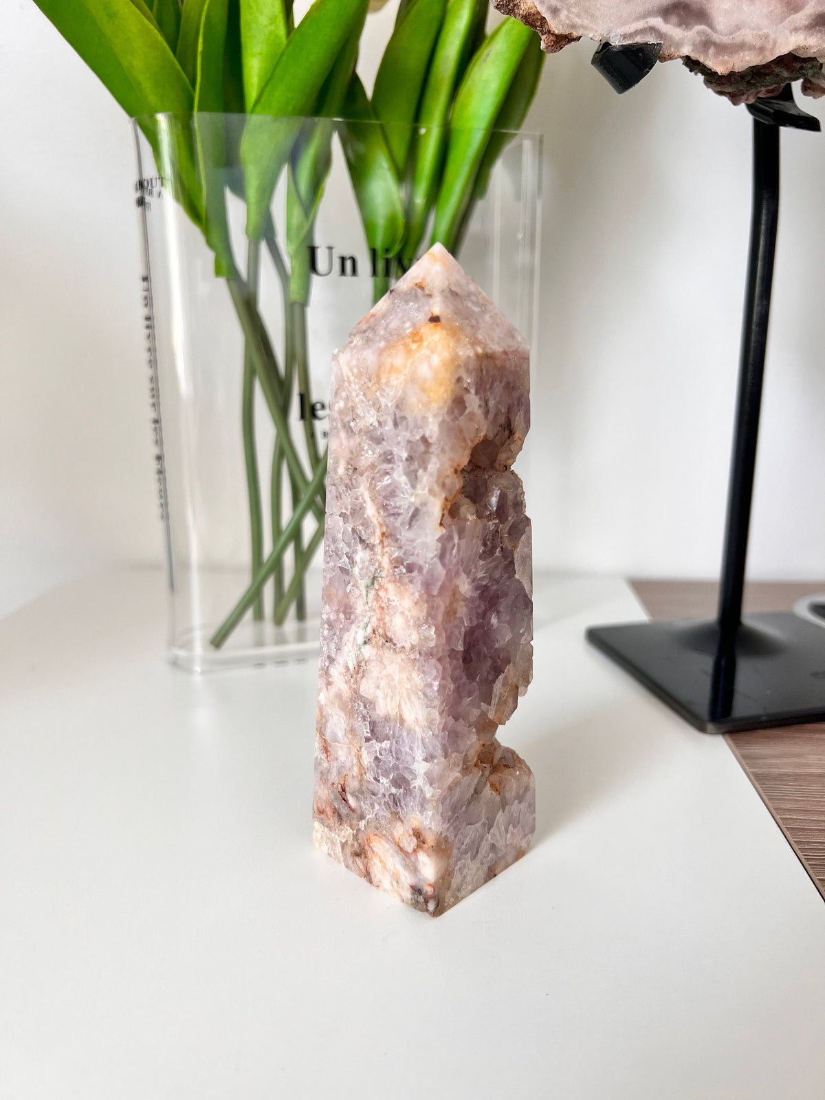 Pink Amethyst Crystal Tower with Flower Agate (410g)