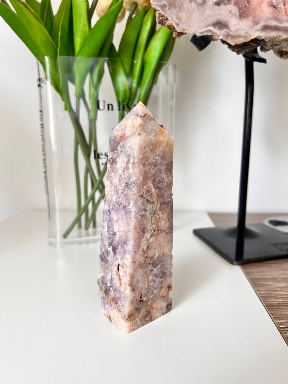Pink Amethyst Crystal Tower with Flower Agate (410g)