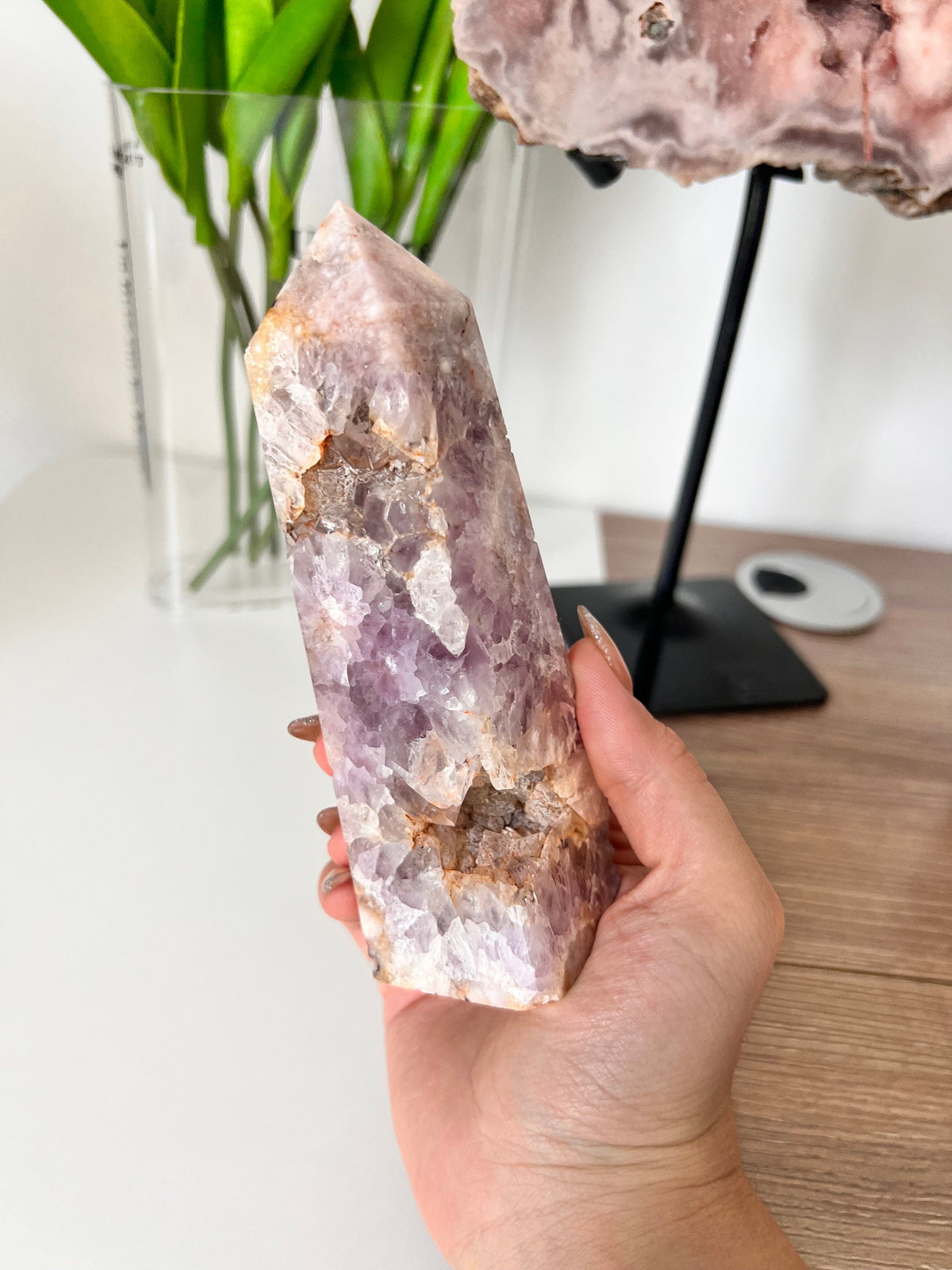 Pink Amethyst Crystal Tower with Flower Agate (410g)