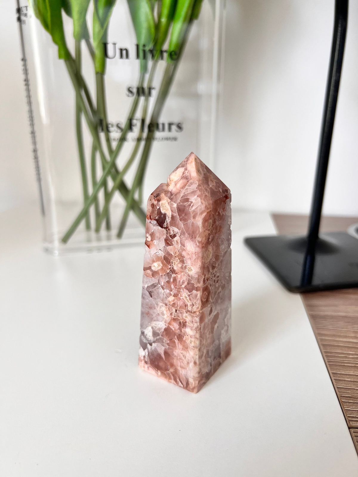 Pink Amethyst Flower Agate Crystal Tower