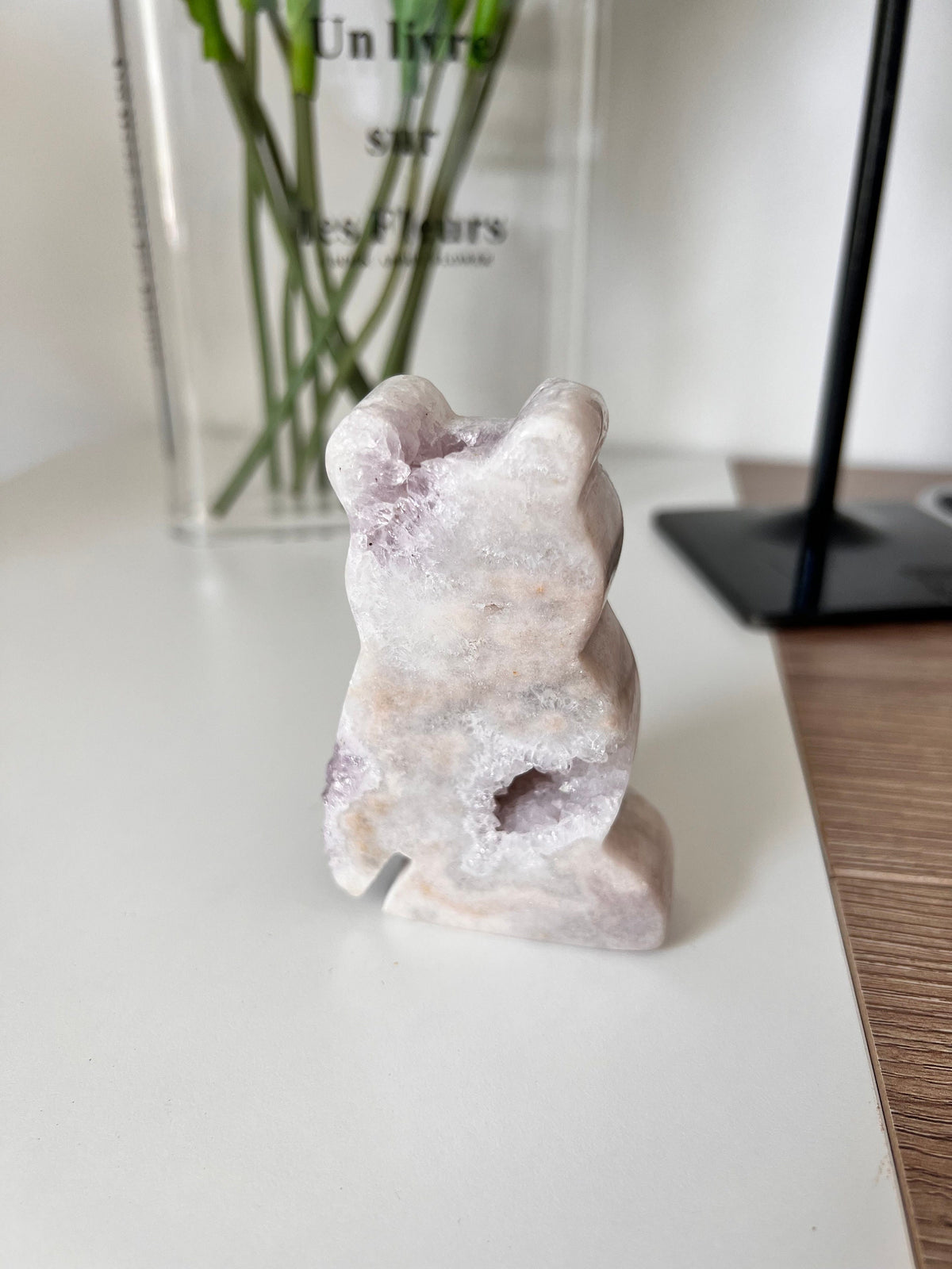 Pink Amethyst Bear Crystal Carving - Sparkly Druzy Geode