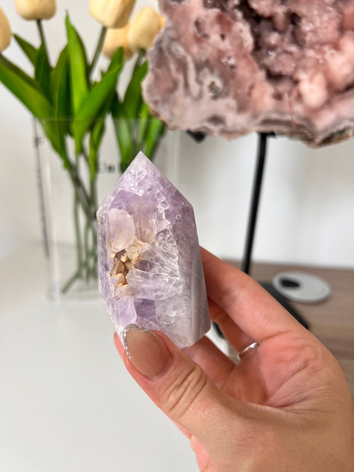 Banded Agate & Pink Amethyst Point Crystal