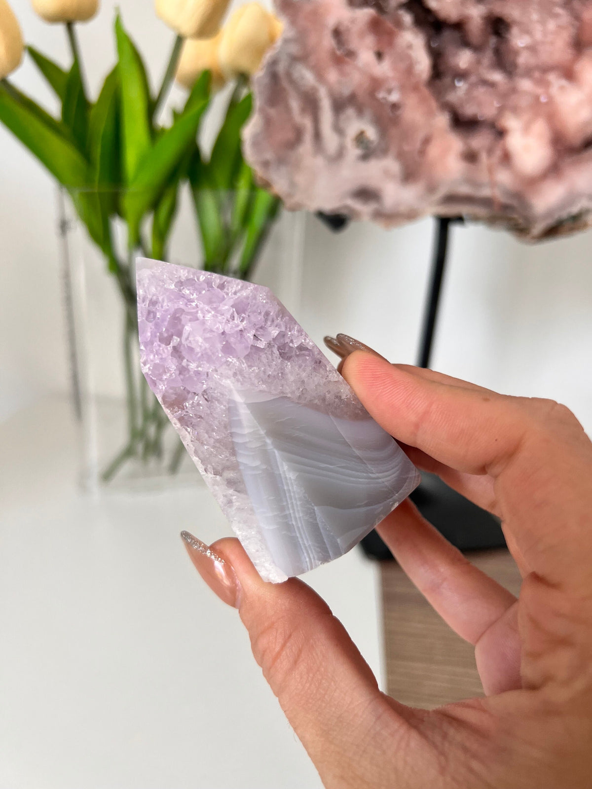 Banded Agate & Pink Amethyst Point Crystal