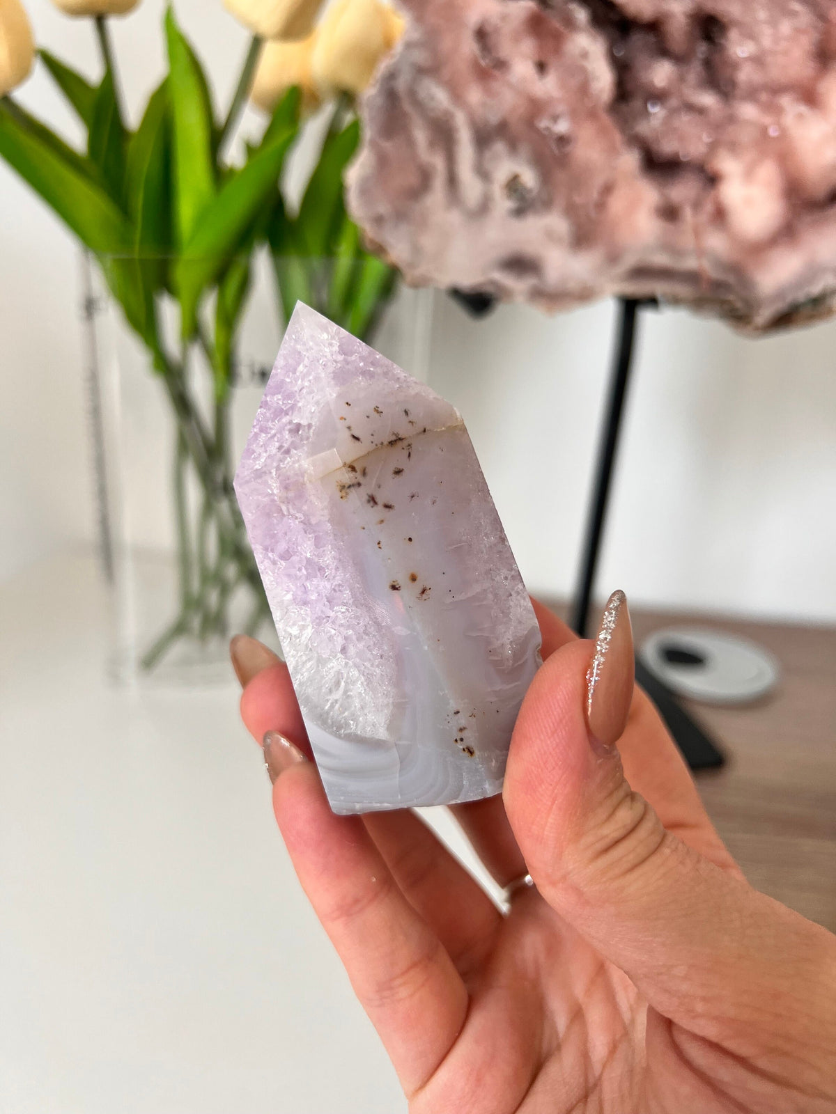 Banded Agate & Pink Amethyst Point Crystal