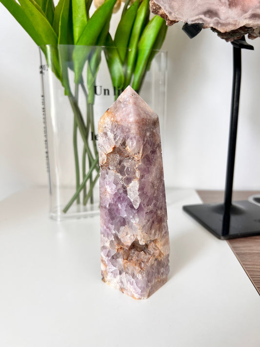 Pink Amethyst Crystal Tower with Flower Agate (410g)
