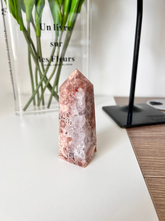 Pink Amethyst Flower Agate Crystal Tower