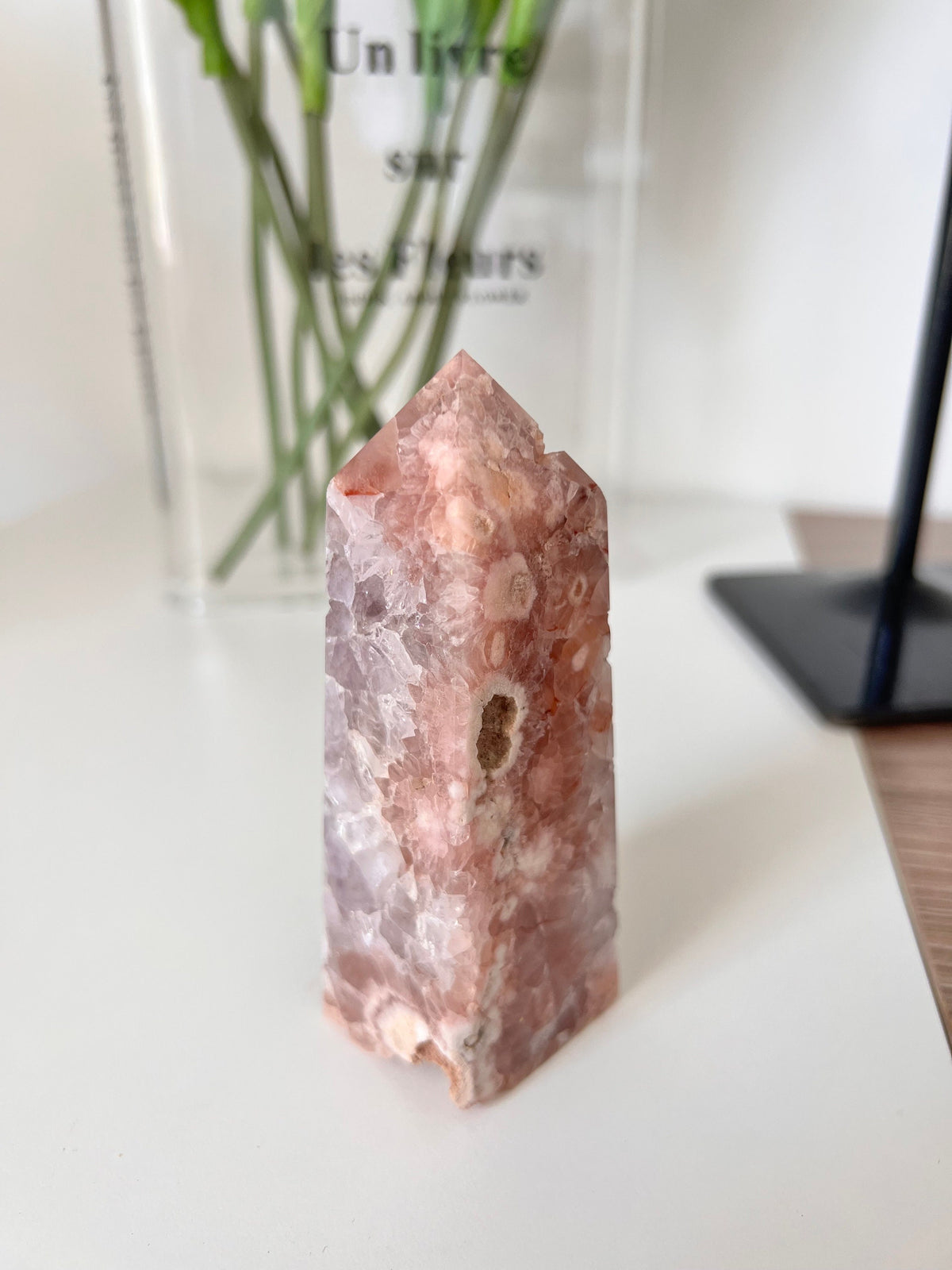 Pink Amethyst Flower Agate Crystal Tower