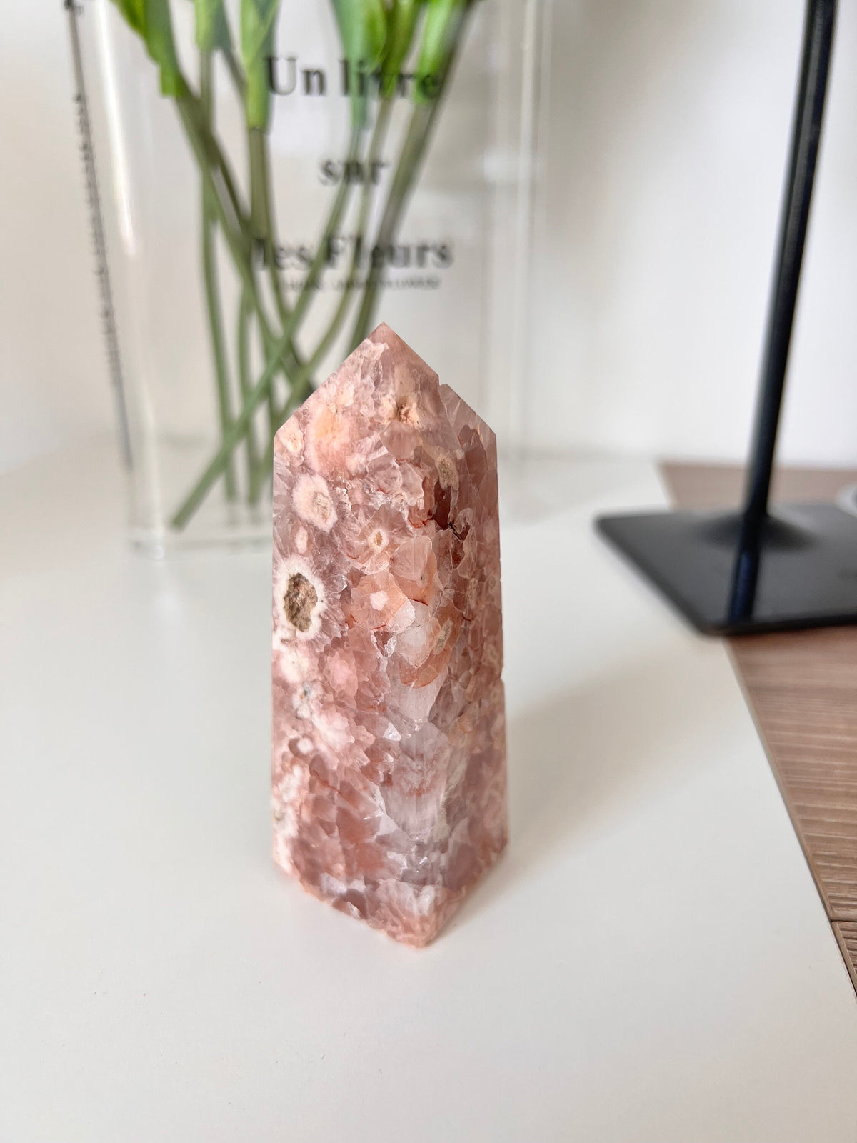 Pink Amethyst Flower Agate Crystal Tower