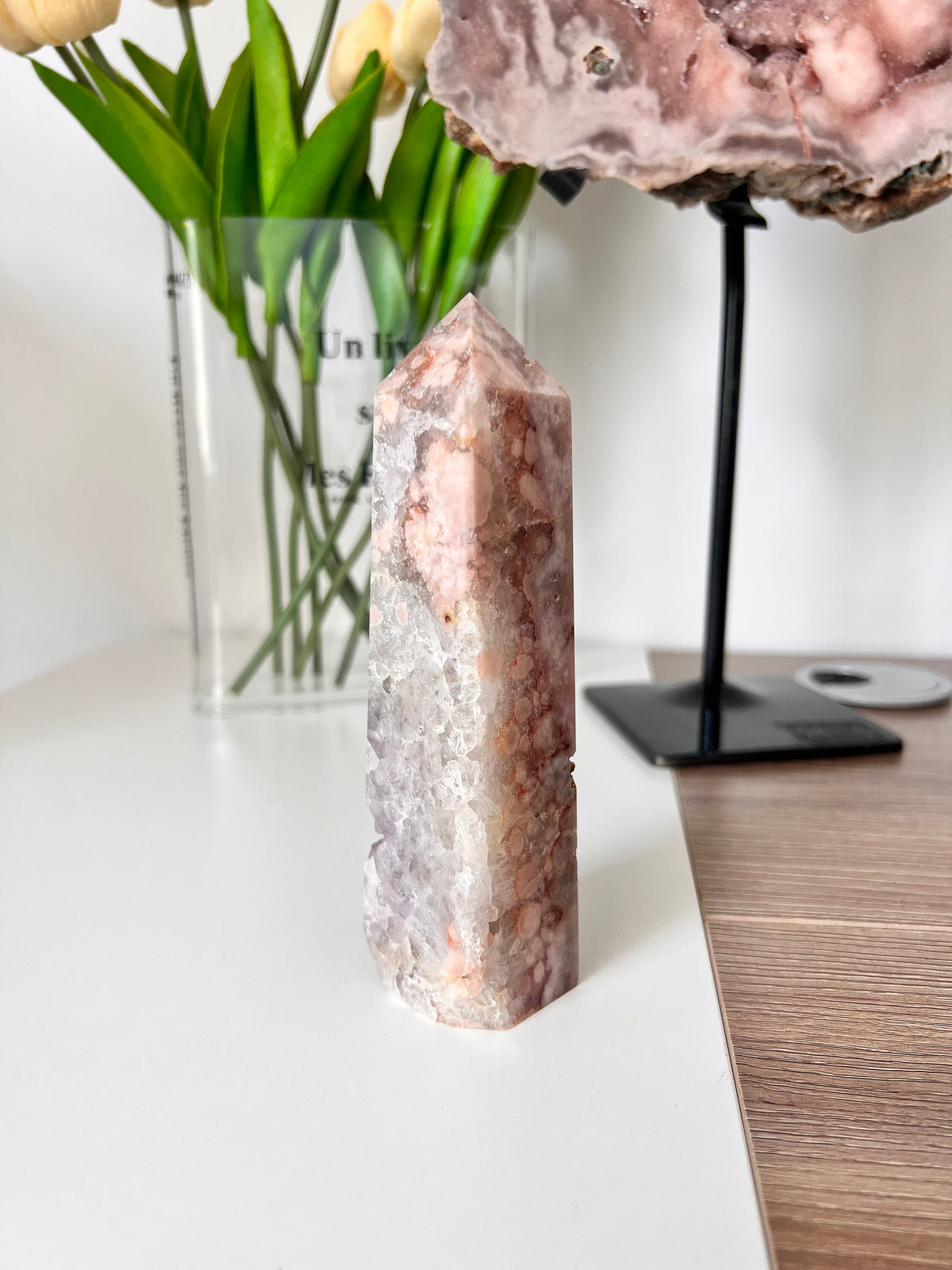 Pink Amethyst Flower Agate Crystal Tower (150mm)
