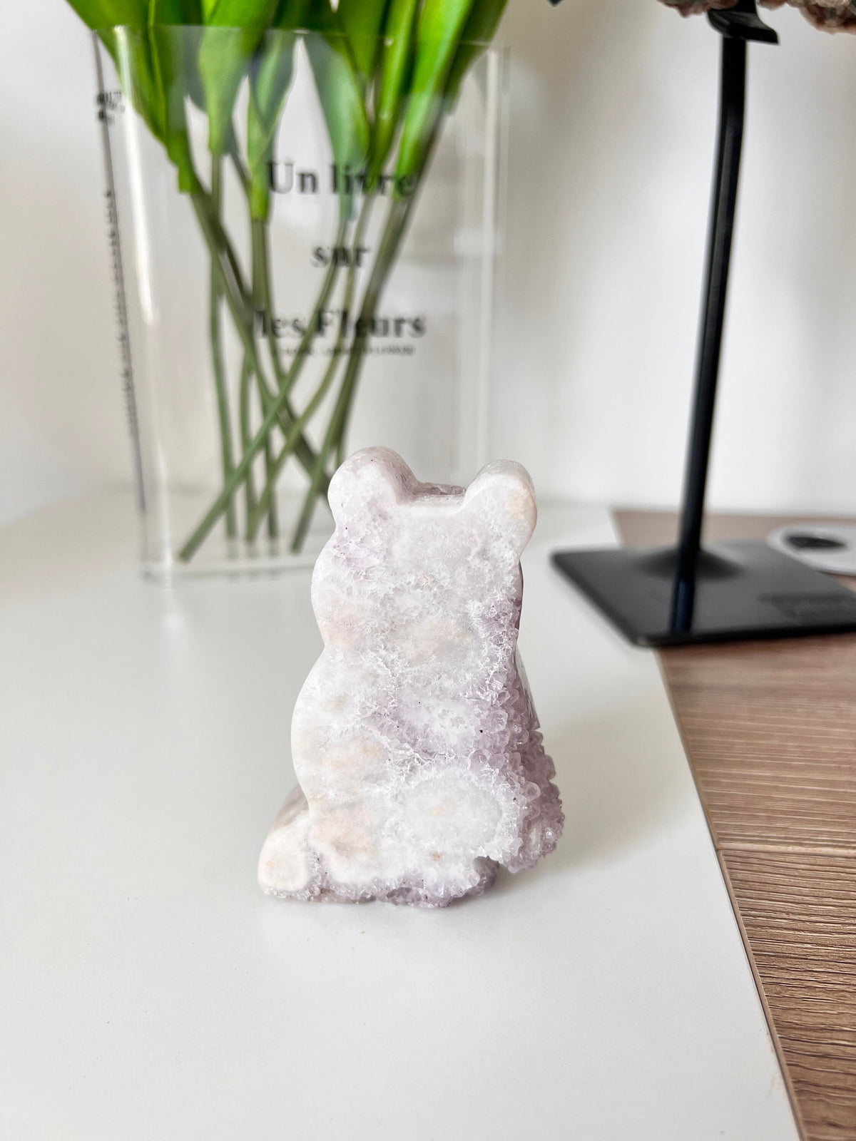 Pink Amethyst Bear Crystal Carving - Sparkly Druzy Geode