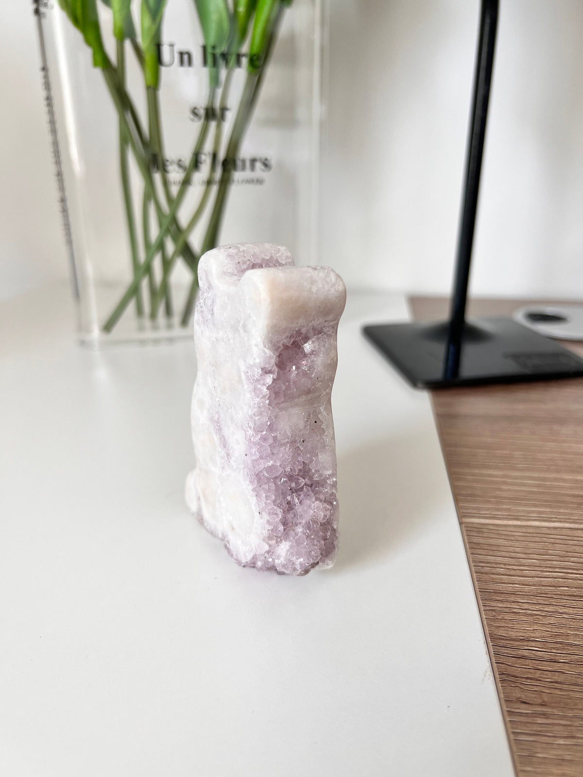 Pink Amethyst Bear Crystal Carving - Sparkly Druzy Geode