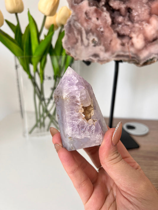 Banded Agate & Pink Amethyst Point Crystal