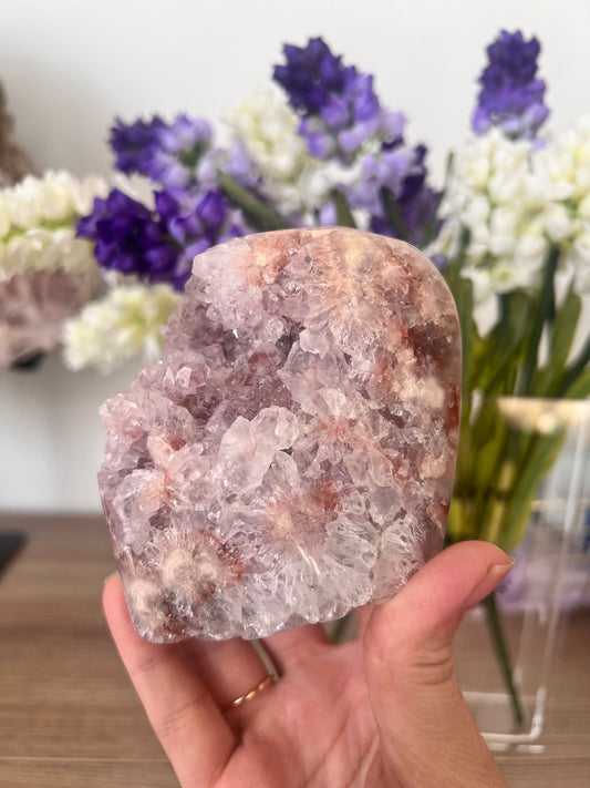Pink Amethyst Freeform Crystal with Flower Formations