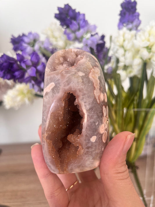 Pink Amethyst Freeform with Flower Agate & Quartz Druzy
