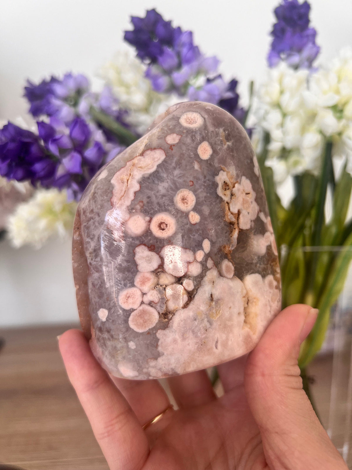 Pink Amethyst Freeform with Flower Agate & Quartz Druzy