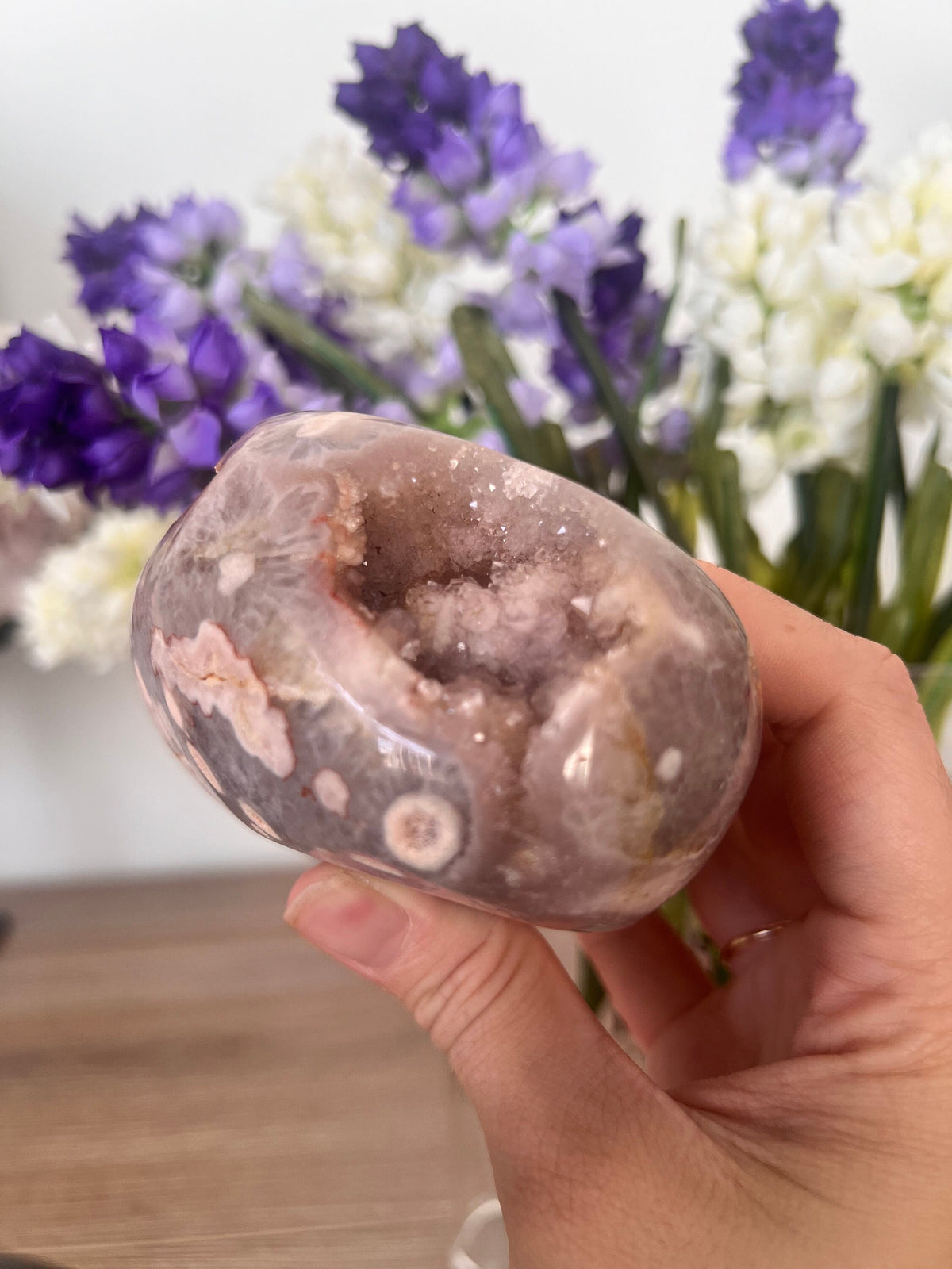 Pink Amethyst Freeform with Flower Agate & Quartz Druzy