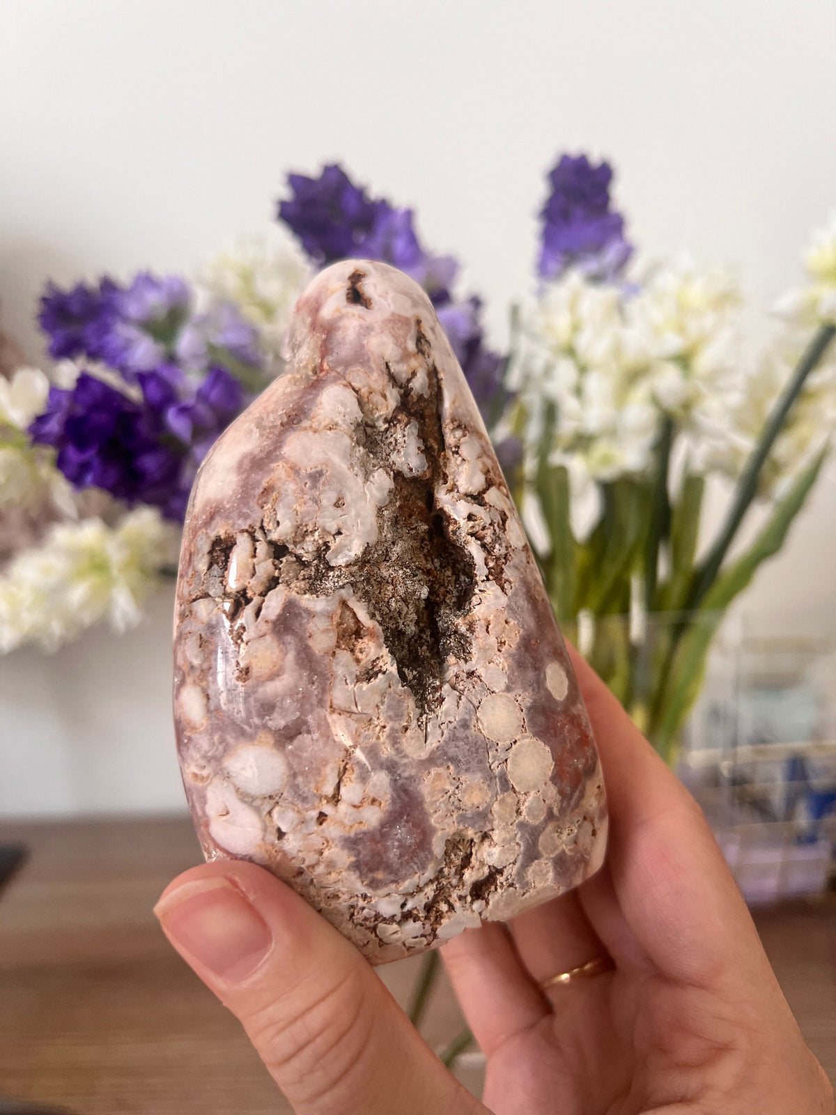 Pink Amethyst Freeform Crystal with Flower Agate & Quartz