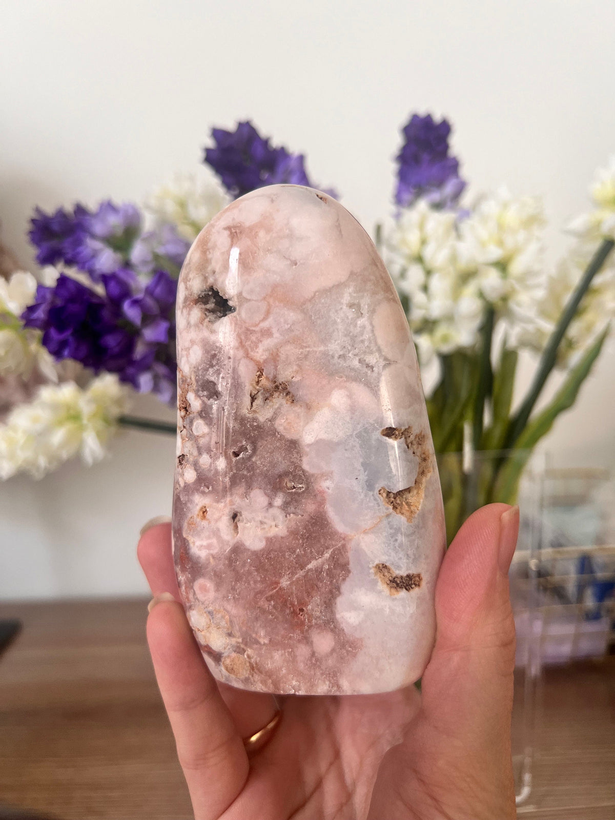 Pink Amethyst Freeform Crystal with Flower Agate & Quartz