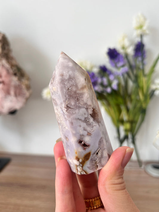 Pink Amethyst Tower, Flower Agate Crystal Point