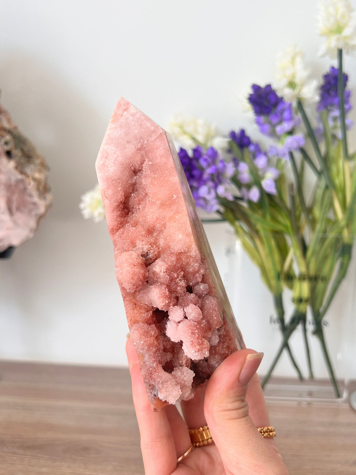 Drusy Pink Amethyst Crystal Point Tower