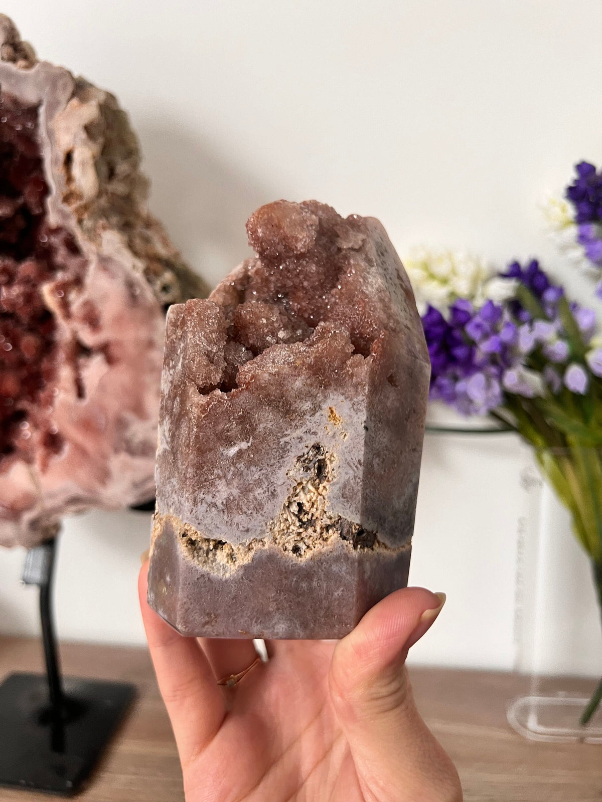 Drusy Pink Amethyst Crystal Tower, Self Standing (647g)