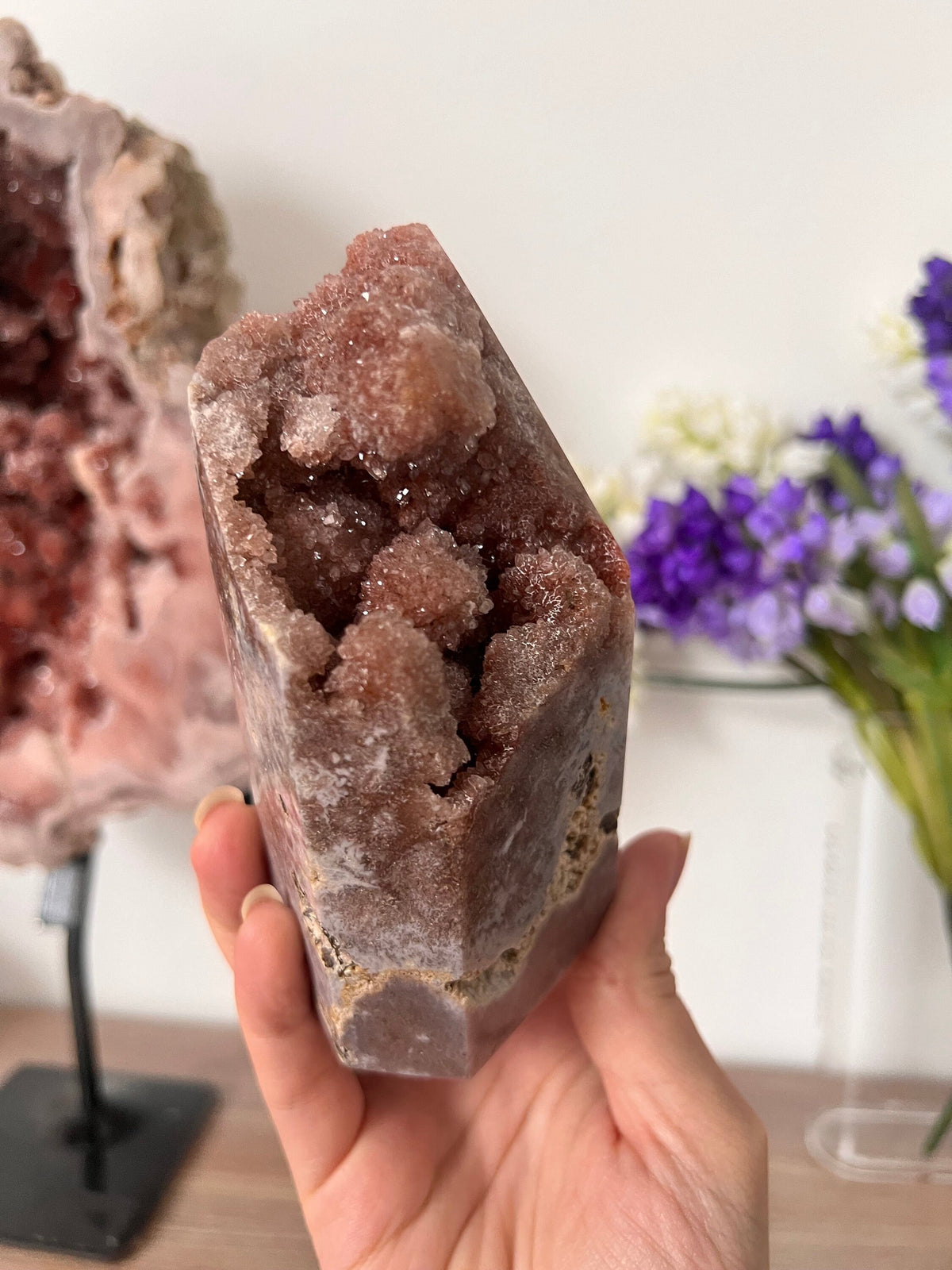 Drusy Pink Amethyst Crystal Tower, Self Standing (647g)