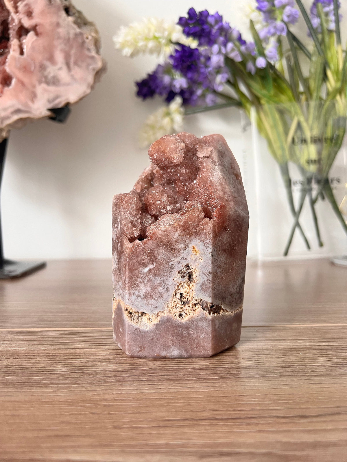 Drusy Pink Amethyst Crystal Tower, Self Standing (647g)