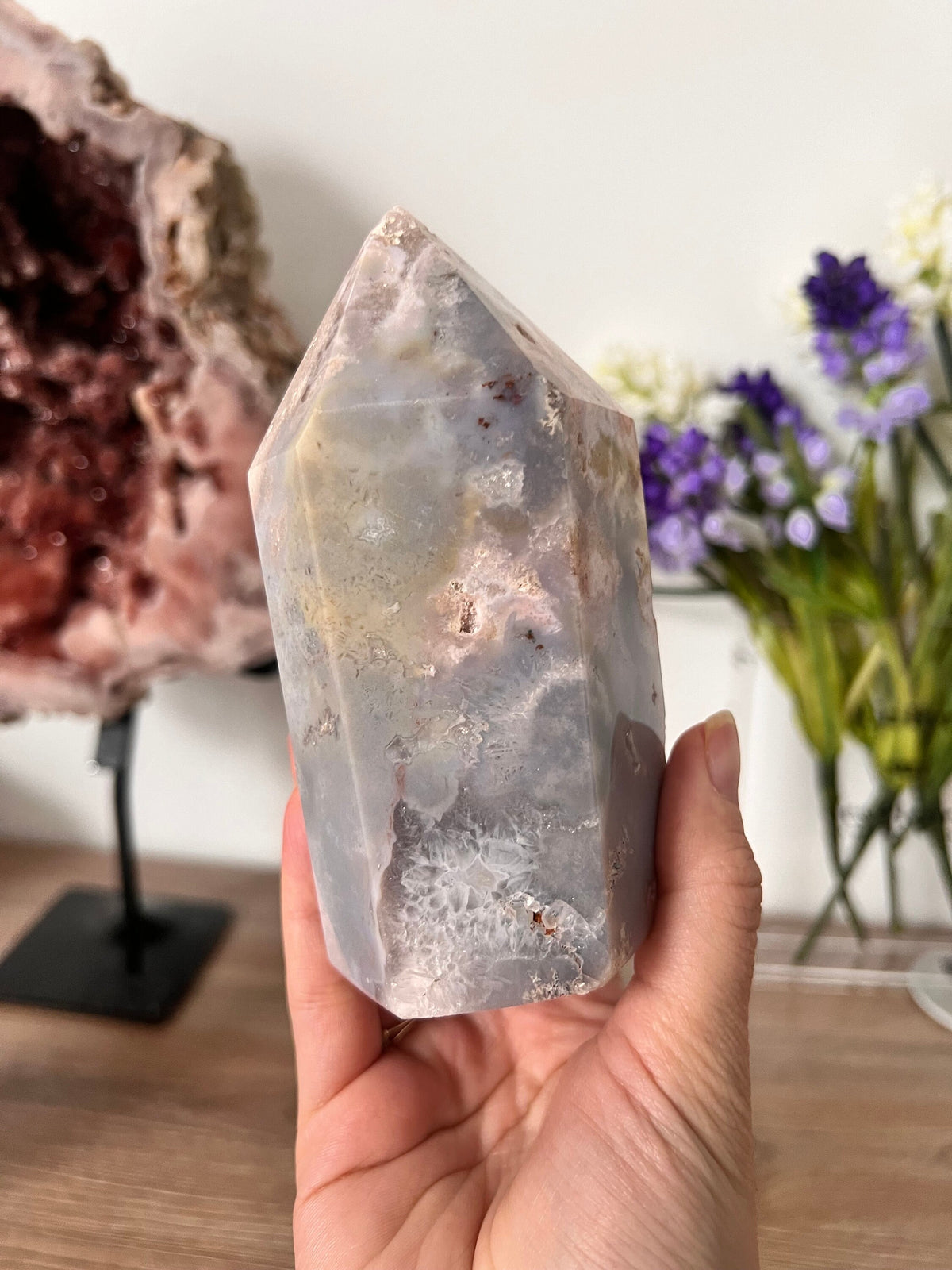 Pink Amethyst Ocean Jasper Tower, Drusy Pocket Crystal
