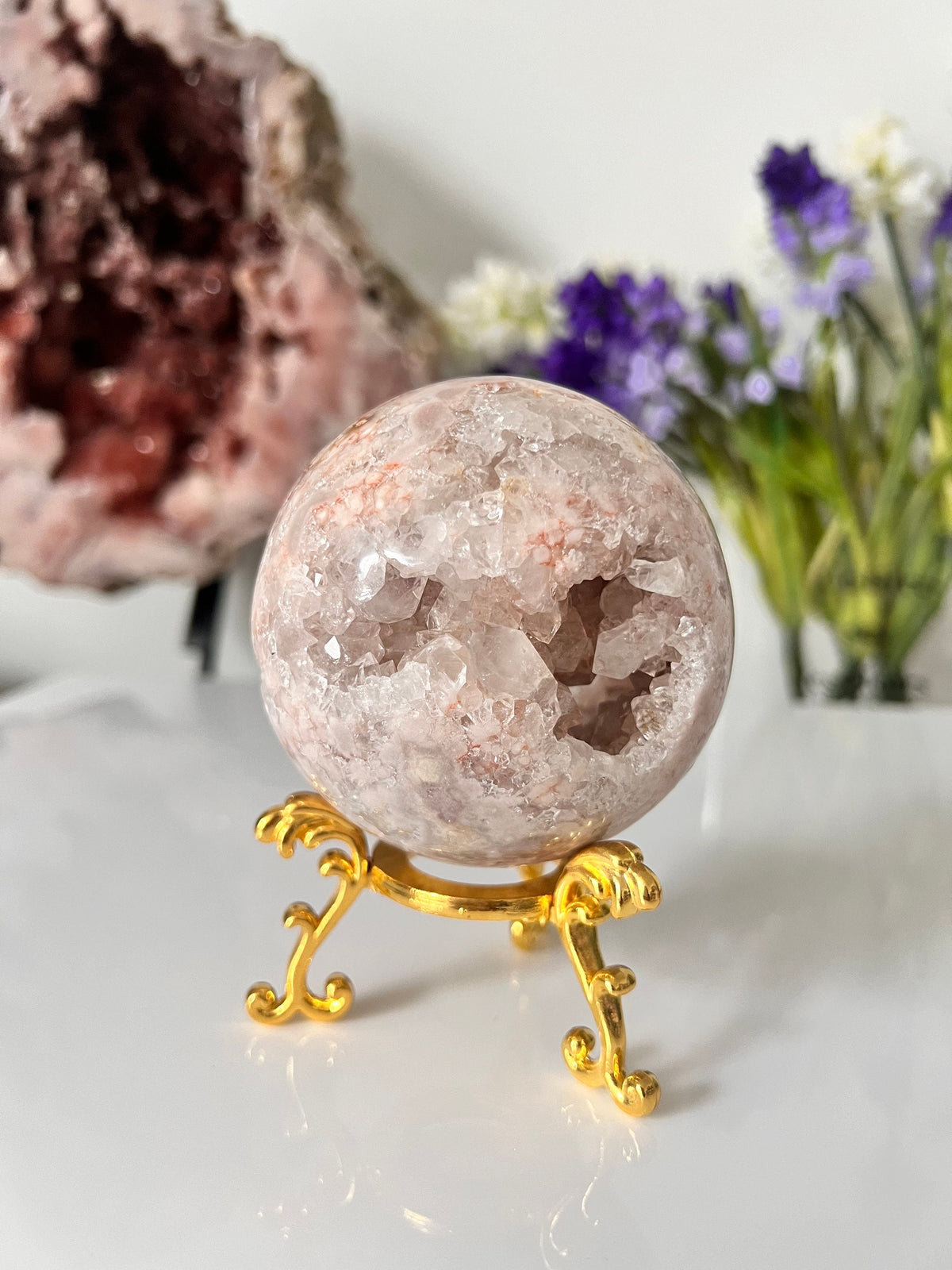 Drusy Pink Amethyst Sphere, Quartz Crystal (79mm, 465g)