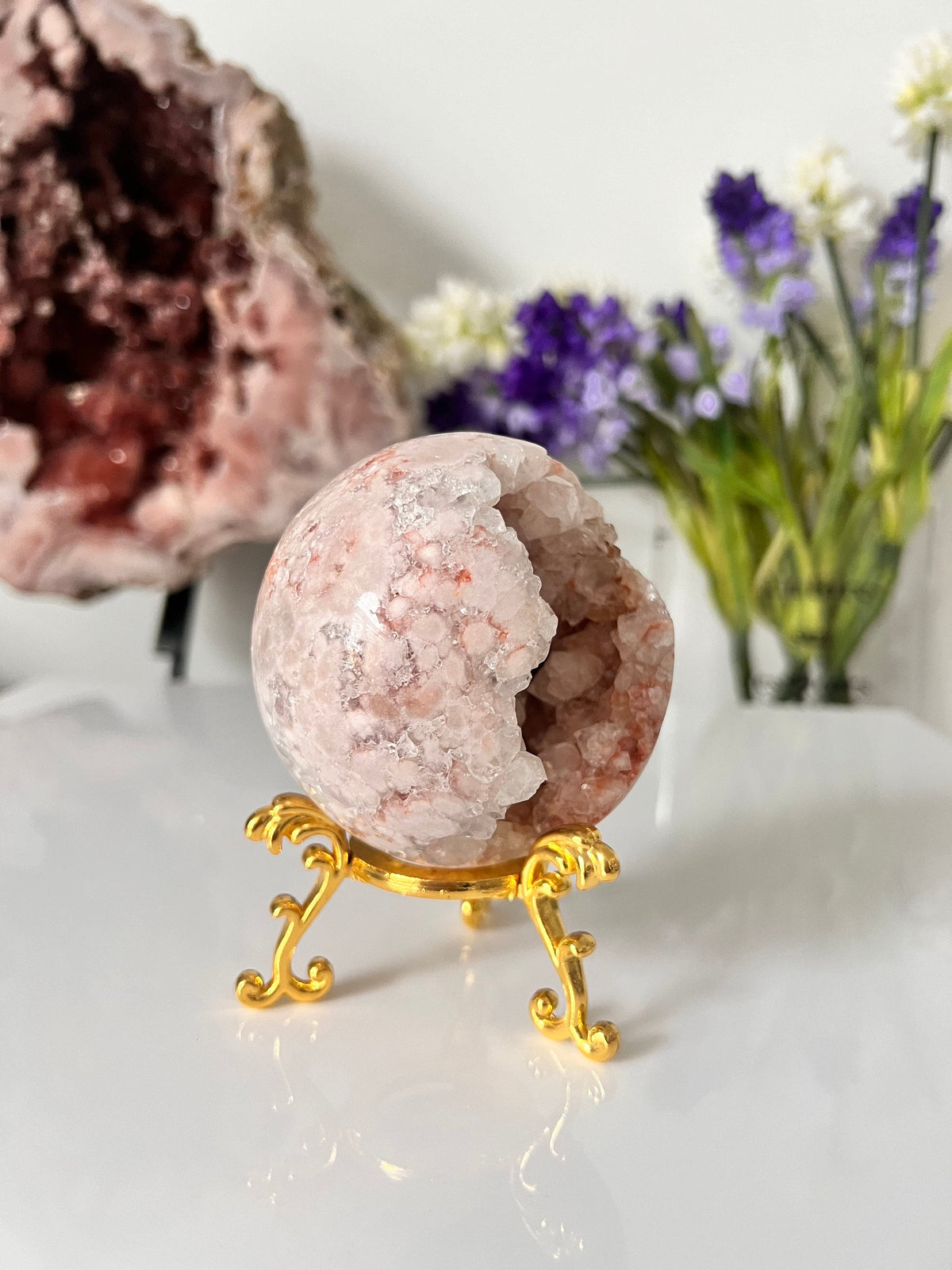 Drusy Pink Amethyst Sphere, Quartz Crystal (79mm, 465g)