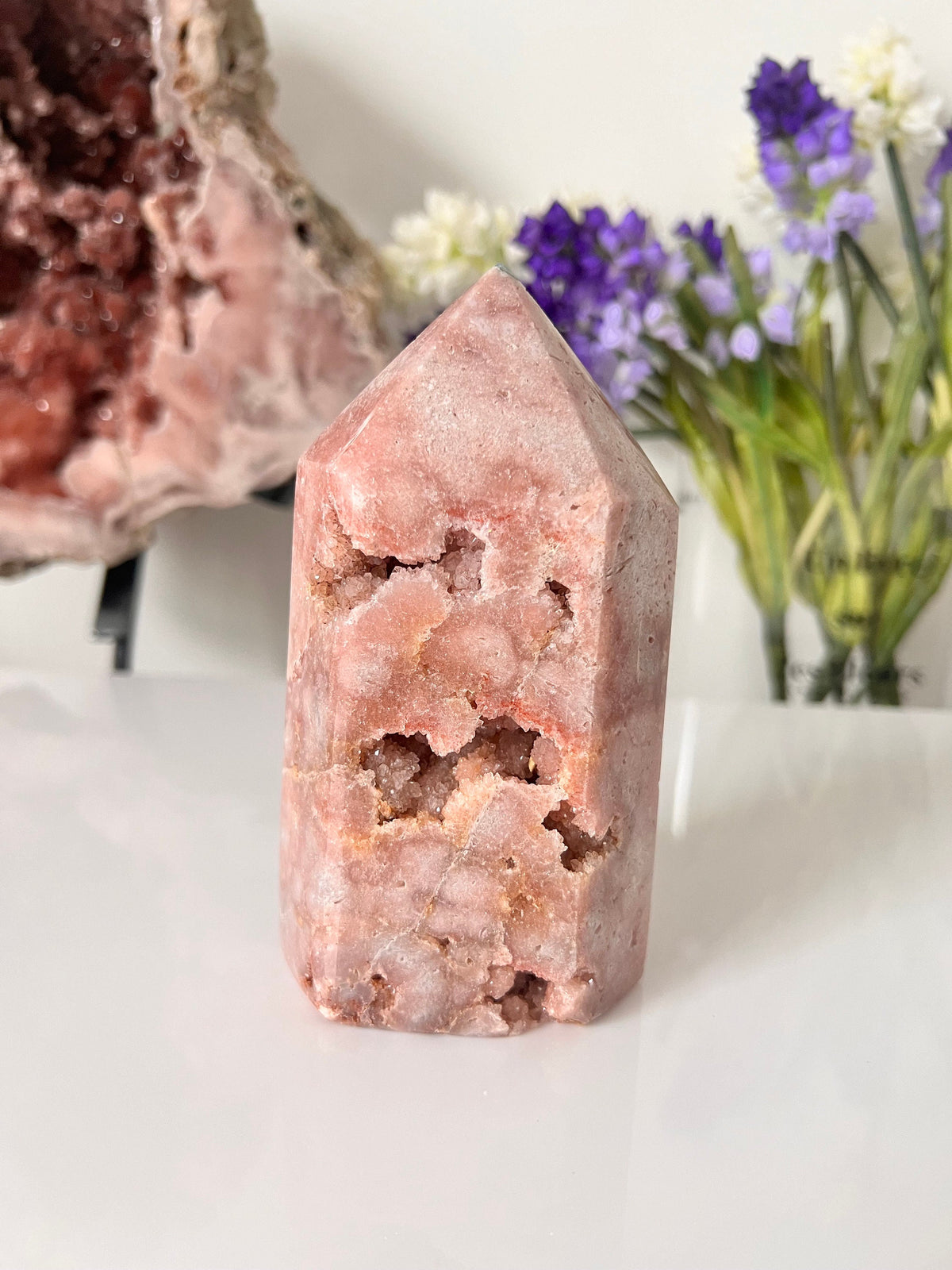 Pink Amethyst Tower with Drusy Pockets