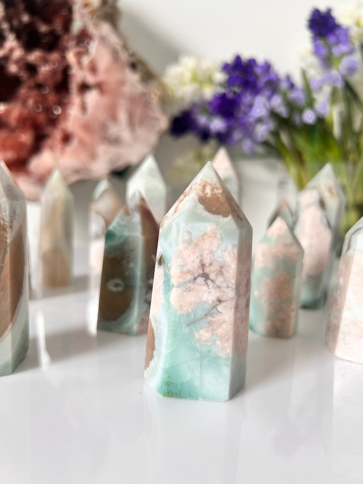 Green Flower Agate Crystal Point/ Flower Agate Points / Mini Crystal Points / Crystal Tower