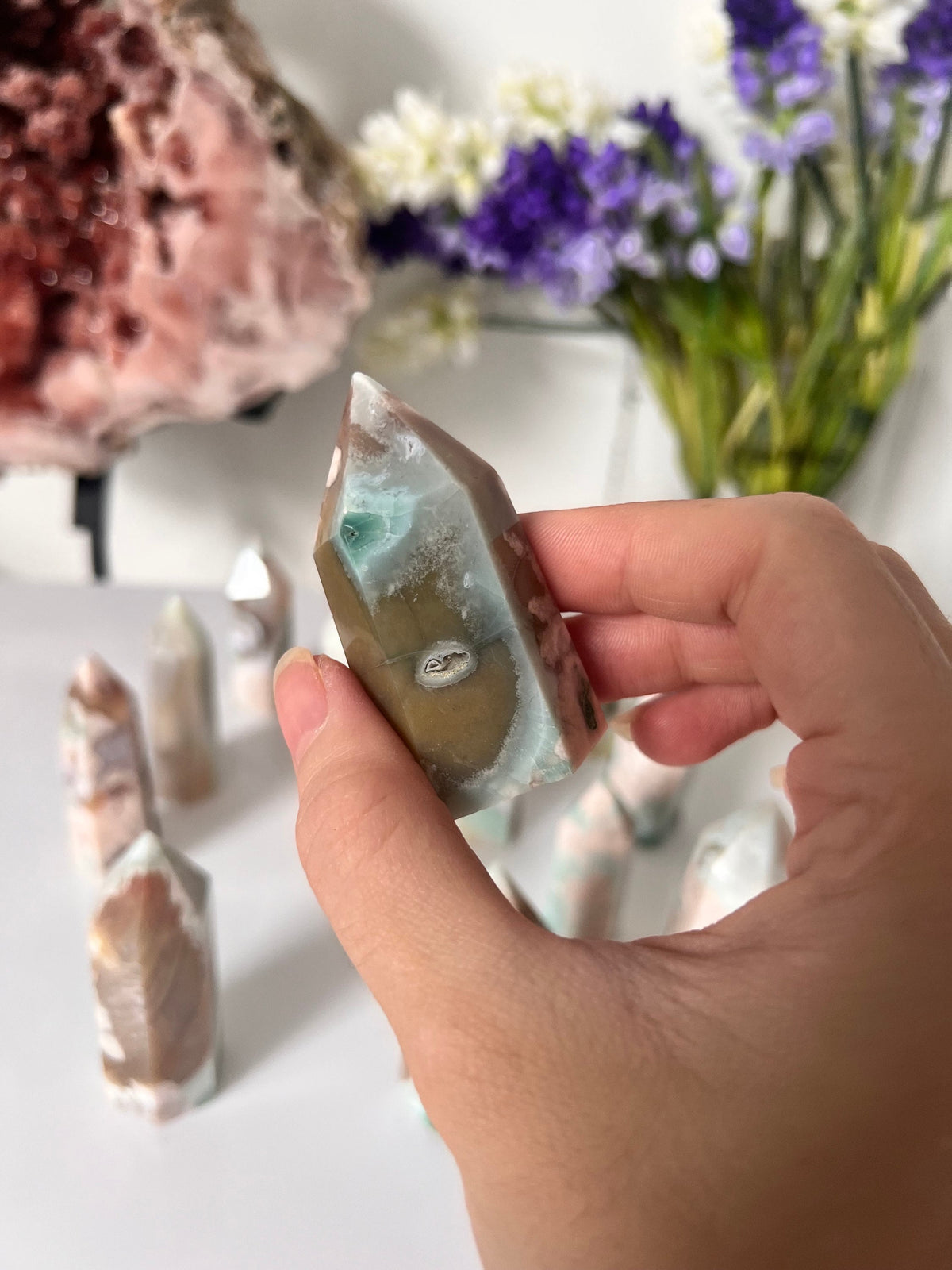 Green Flower Agate Crystal Point/ Flower Agate Points / Mini Crystal Points / Crystal Tower