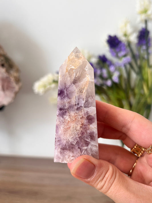 Pink Amethyst Crystal Point with Quartz Hues