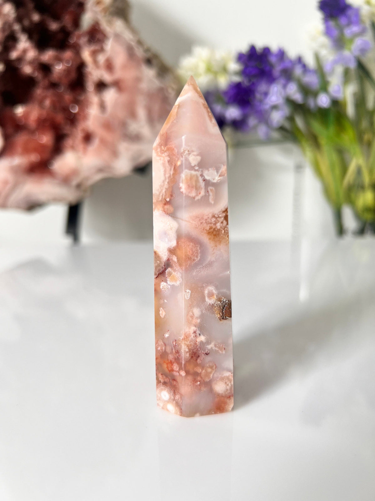 Lacey Flower Agate Crystal Tower